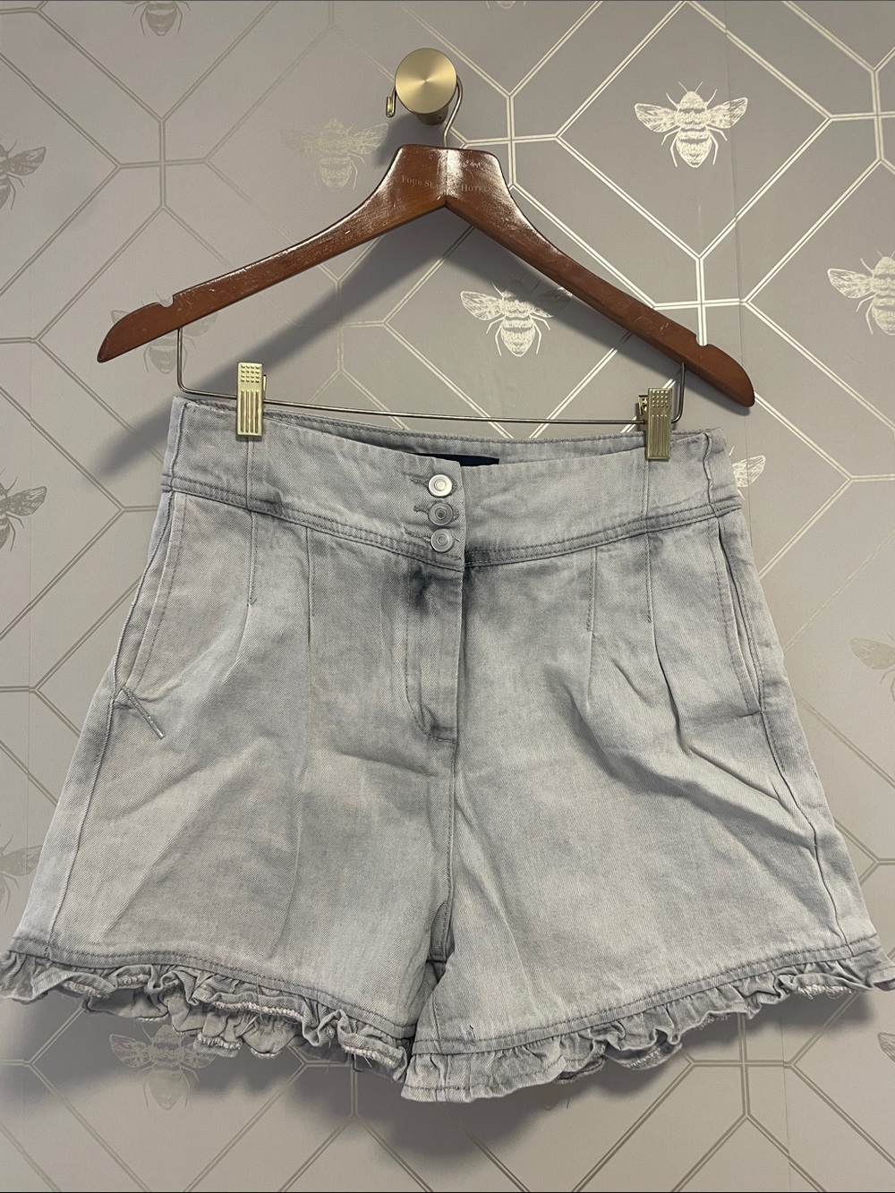 Kendall & Kylie Light Grey Ruffle Hem Denim Shorts